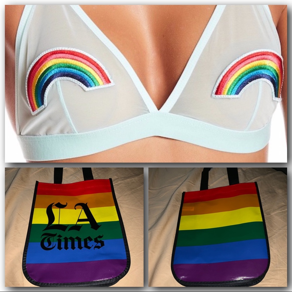 🔥Mesh Rainbow Patch Bra Bralette Teal Triangle - Picture 2 of 8